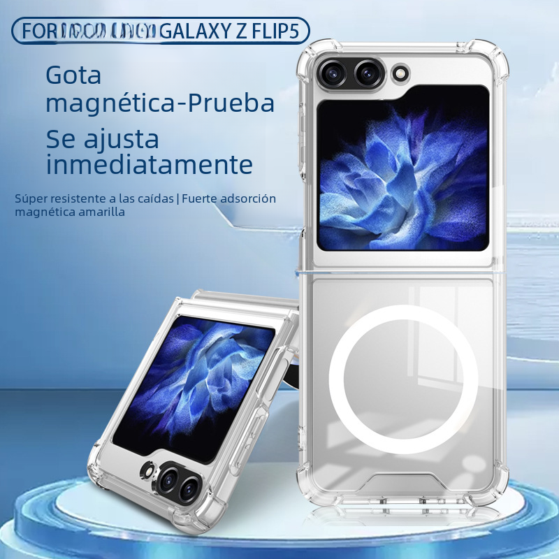 Para Samsung zflip6 magnético a prueba de caídas carcasa del teléfono ZFlip5 acrílico dos en uno Magsafe transparente
