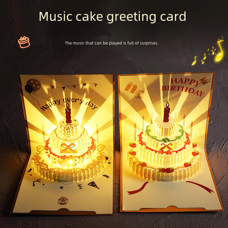 Cross-border stereoscopic birthday greeting card with lights and music 3D birthday happy greeting card Instagram style manufacturer wholesale