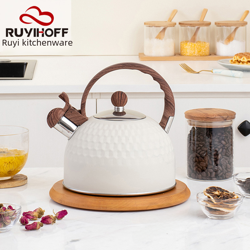 White Hammer Pattern Whistling Water Kettle 2.5L Amazon Cross-border Stainless Steel Sound Water Kettle Manufacturer from Yangjiang