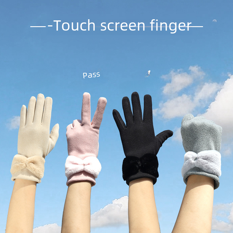 Women's Winter New Fleece Lined Warm Cute Korean Version Touch Screen Gloves for Riding Driving Skiing Factory Wholesale