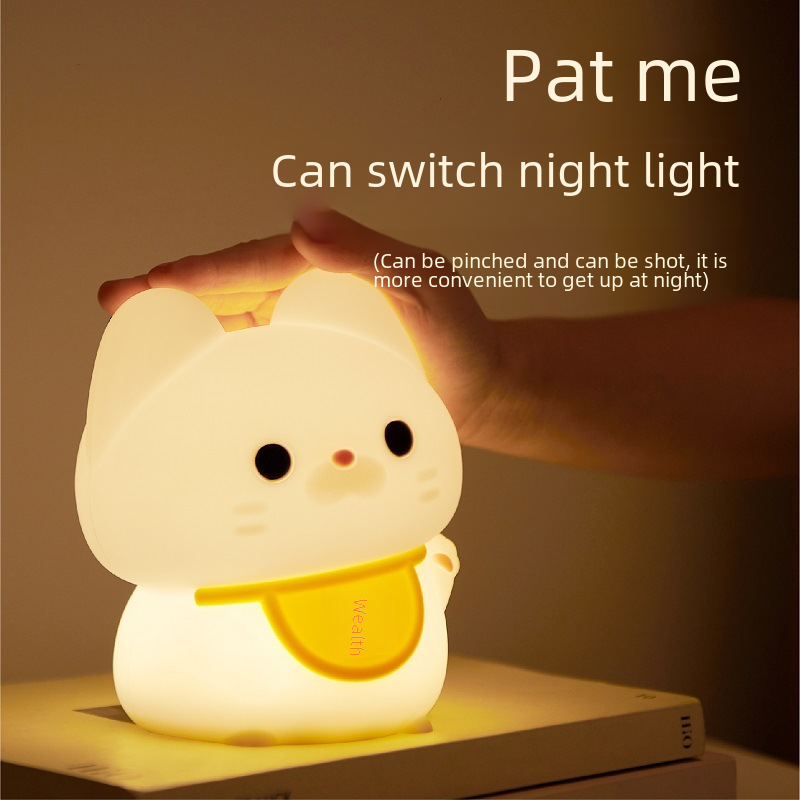 Money Cat Silicone Night Light Creative Motion Sensor Clap Light Bedroom Bedside Lamp Children Sleep Companion Light Cat Lamp