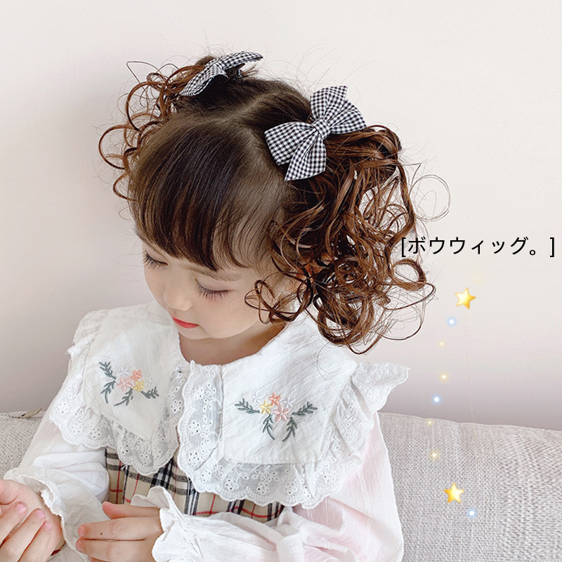 かわいい赤ちゃん新年巻き毛の弓ヘアピン子供のかつら帽子愛らしい少女ちょう結びヘアクリップ女の子の年アクセサリー|undefined