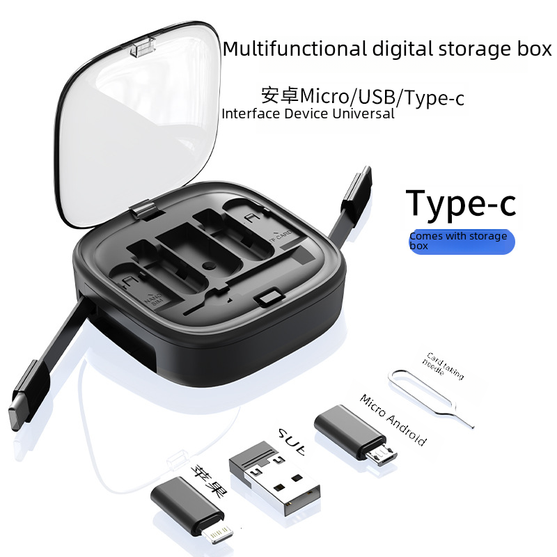 60W fast charge telescopic data cable tpyec equipped with Android Micro adapter multi-function charging cable storage