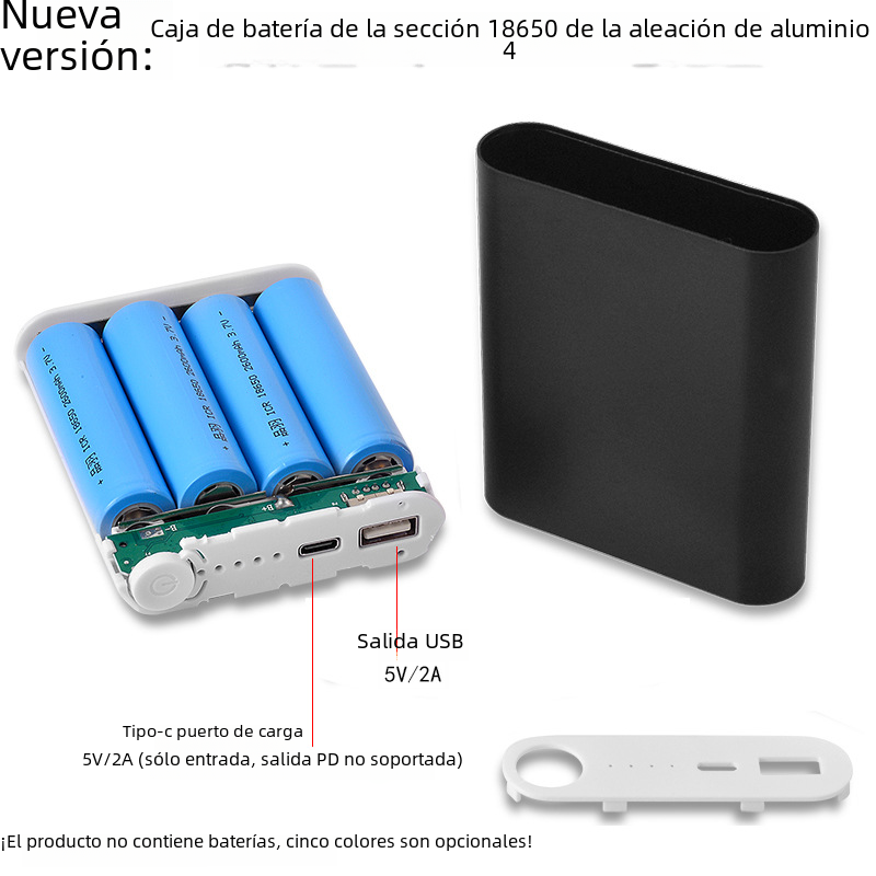 Transfronteriza sin soldadura 4-Sección 18650 fuente de alimentación móvil anidamiento Tipo-C tesoro de carga caja de batería de aleación de aluminio