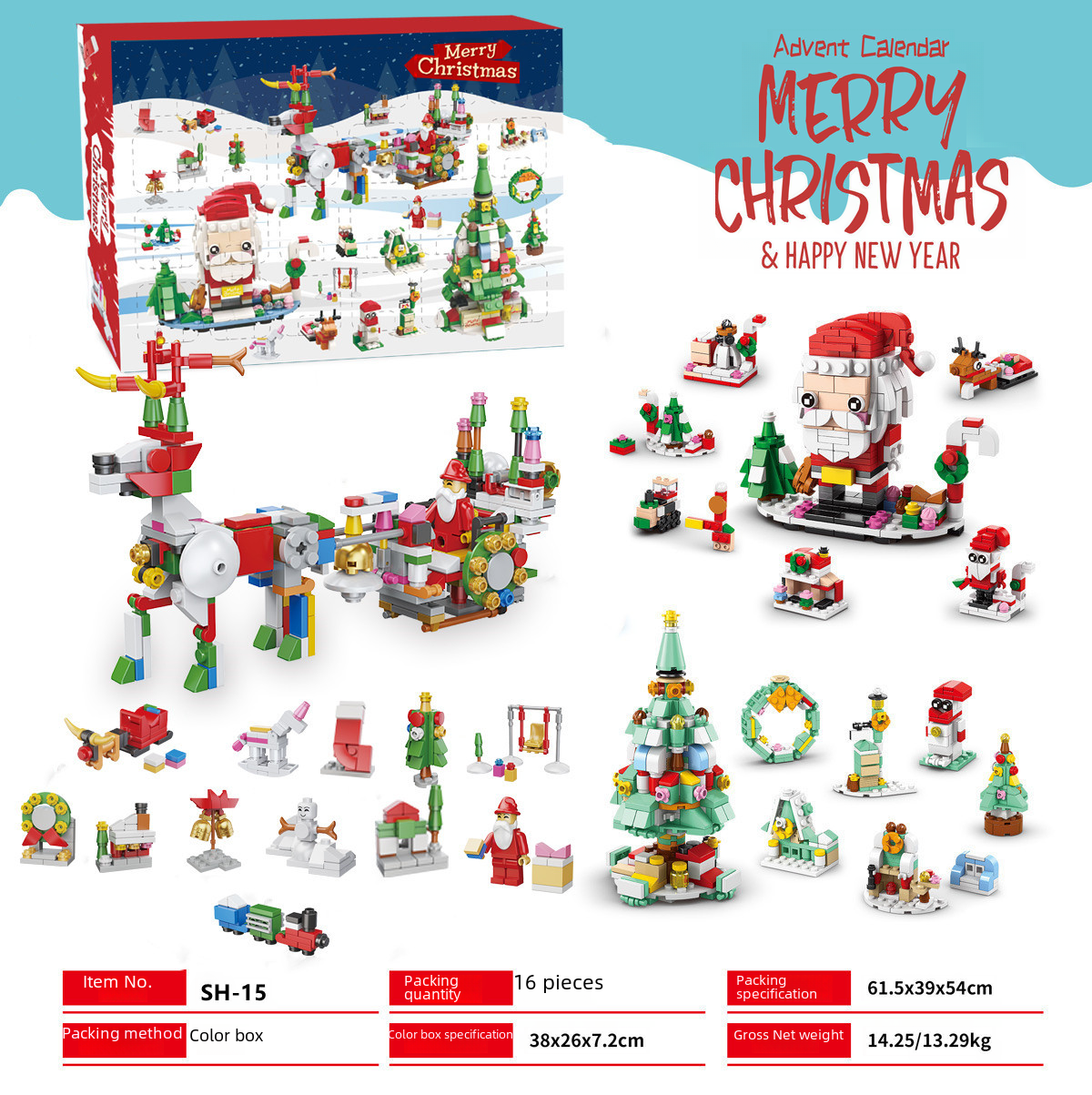 Cross-border Christmas 24 Countdown Surprise Blind Box Small Gift Building Block Set Toy Desk Ornament Gift