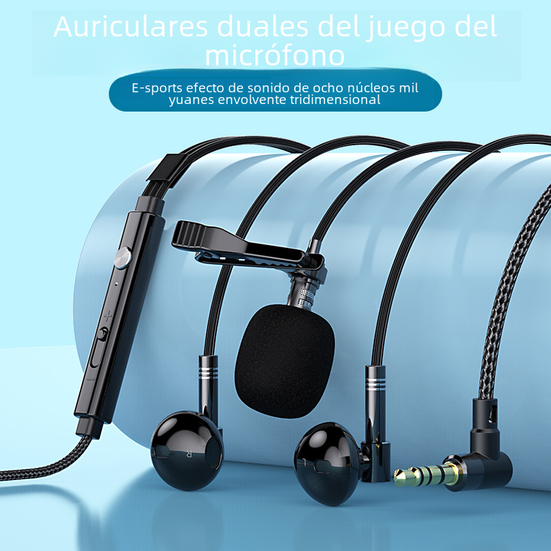 C81 collar Clip-on Micrófono dual auricular grabación transmisión en vivo universal karaoke L-tipo codo juego auriculares con cable en la oreja