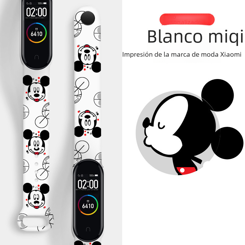 Correa de repuesto para pulsera de seguimiento de Fitness para Xiaomi Band 7 5/6 Nfc versión 3/4 Mickey Minnie impreso flor Kt diseño de gato