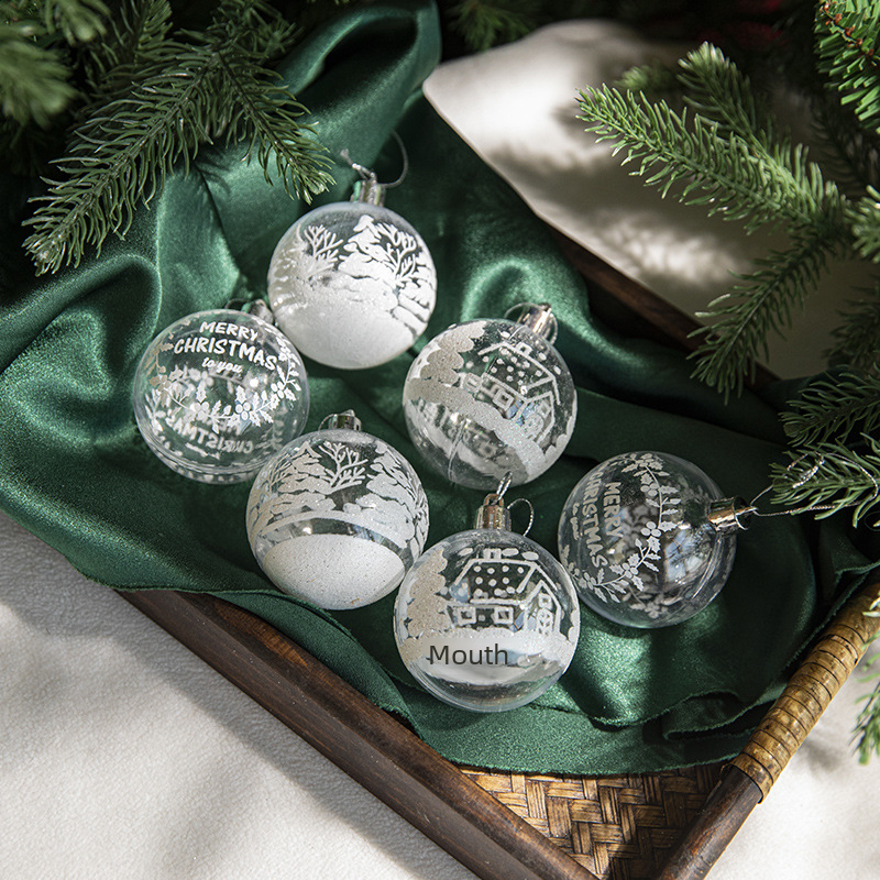 Cross-border new product Transparent Christmas ball 6cm boxed blue painted English acrylic Christmas tree decorations wholesale