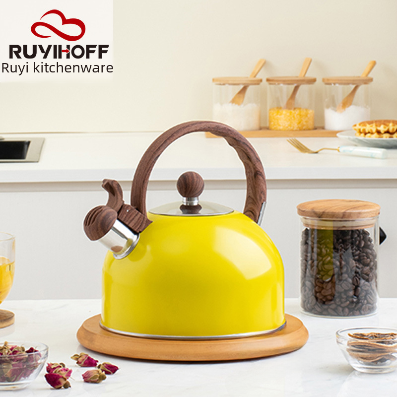 Yellow stainless steel whistle kettle 2.5L Amazon whistle pot colored spout whistle kettle