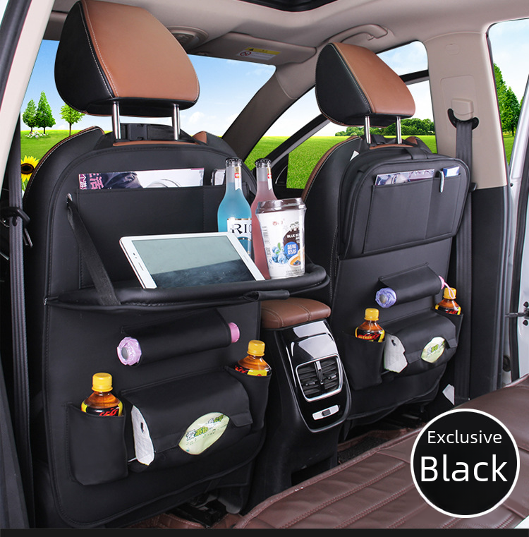 Leather Car Seat Storage Bag Multifunctional Foldable Car Table Organizer Car Interior Accessory