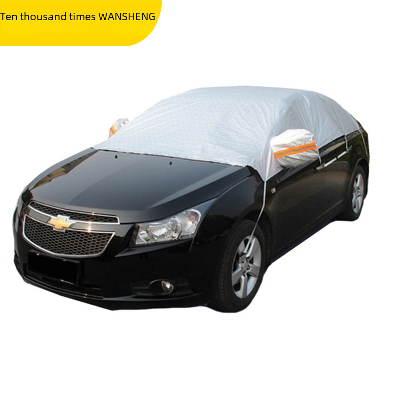 Cross border car half cover, four season universal velvet aluminum film dust and sun protection cover, snow cover, antifreeze and snow blocking car cover