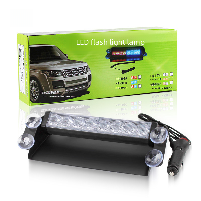 8-LED Blade Flashlight Car Windshield Strobe Light Car Mount Adhesive Warning Light Red and Blue Long-Range Counter-Flashlight