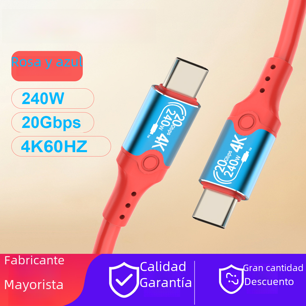 Tipo-c cable de la pantalla del molde 240W cable de datos 4K de doble cabeza 20Gbps cable de alta velocidad USB3.2 macho a macho 5A carga rápida
