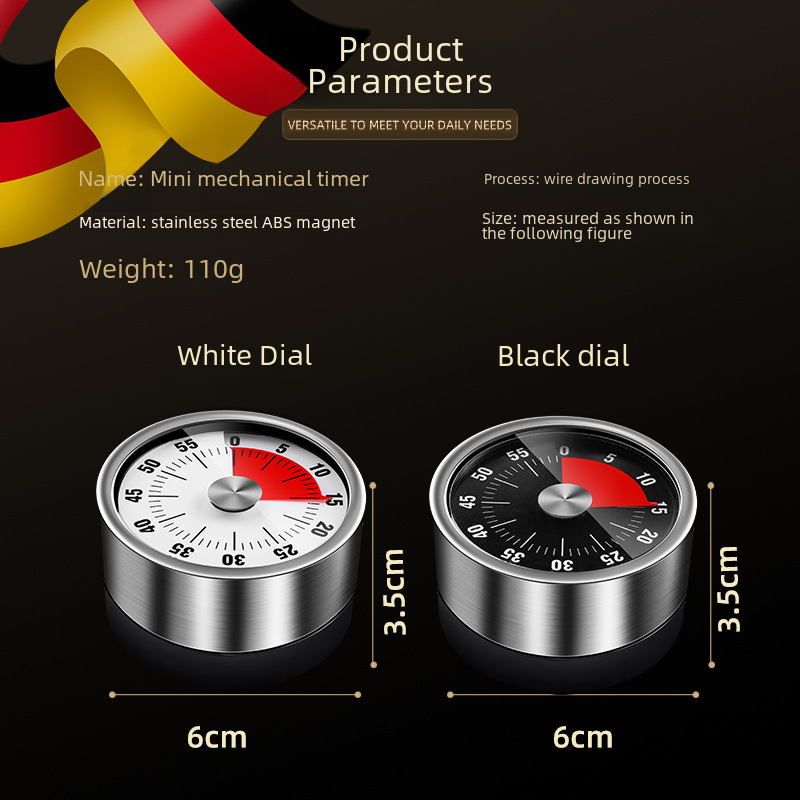 Stainless steel timer for kitchen with magnet, mechanical egg cooking timer, home and commercial use, baking countdown reminder