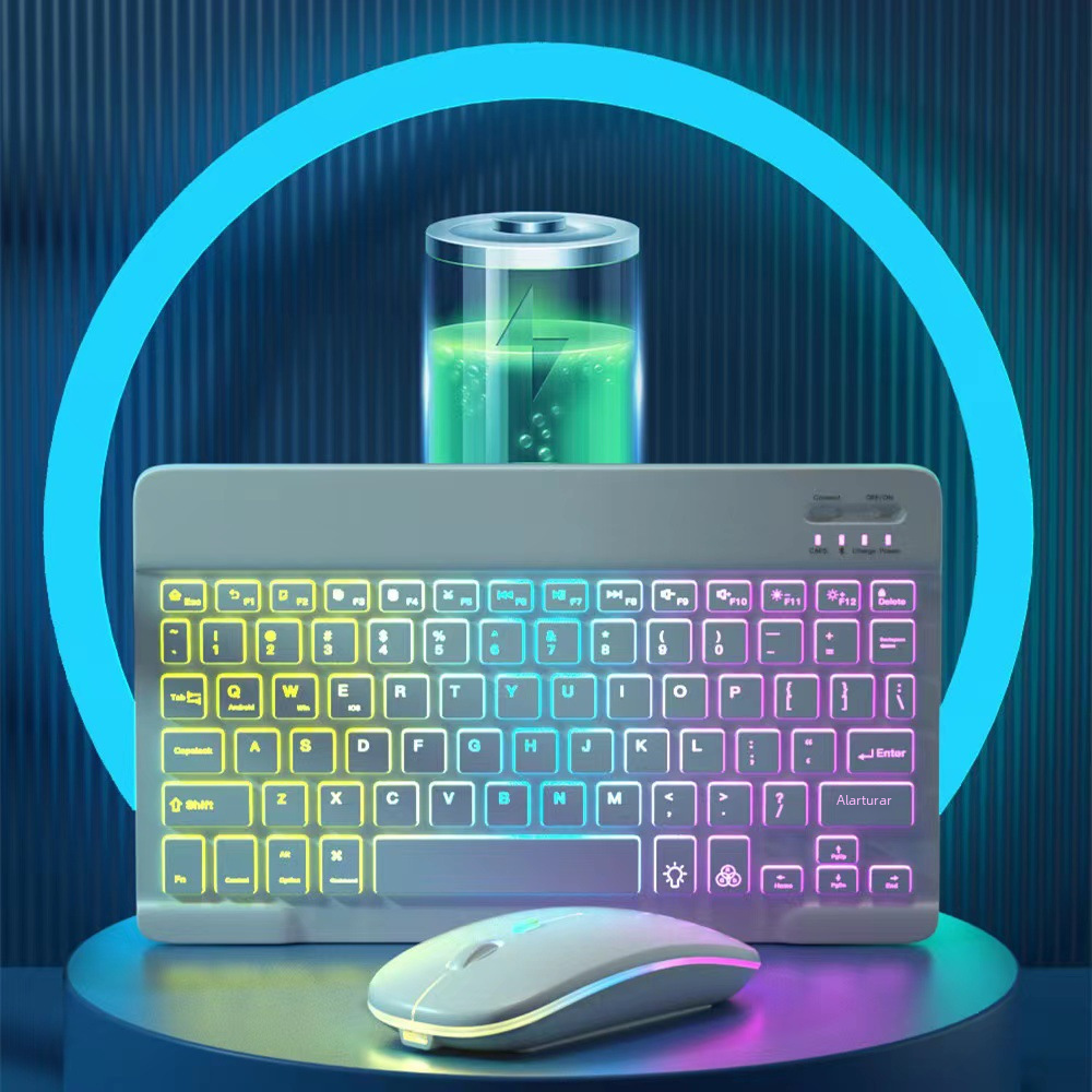 Teclado retroiluminado inalámbrico Bluetooth para iPad teléfono móvil tableta RGB colorido gradiente luminoso teclado ratón traje