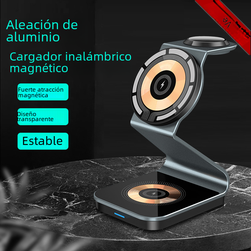 Nuevo soporte inalámbrico magnético transparente de la aleación de aluminio del cargador tres-en-uno conveniente para el reloj del teléfono móvil de las auriculares de Apple