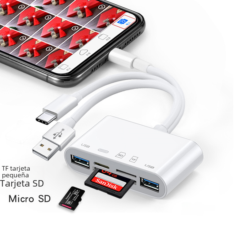 Aplicable a Apple Android Huawei Lector de tarjetas SD Teléfono móvil OTG todo en uno Lector de tarjetas TYPE-C USB cuatro en uno