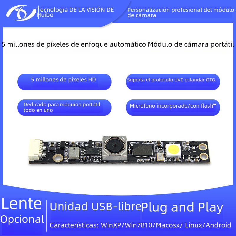 Flash micrófono 5 millones de píxeles OV5640 enfoque automático portátil todo en un módulo de cámara