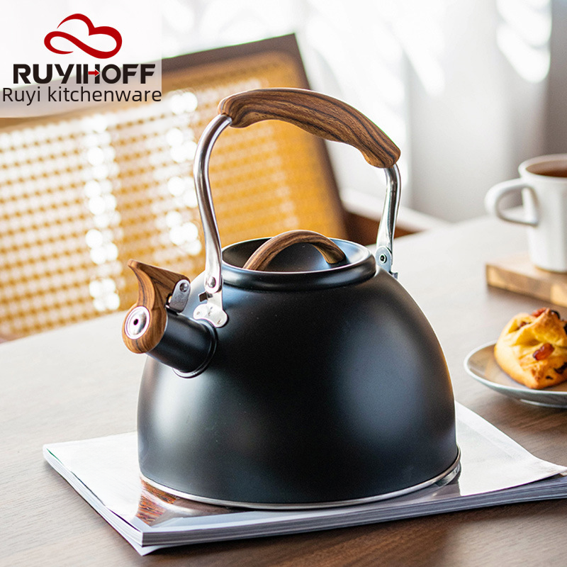 Amazon's new stainless steel whistle kettle black cross-border kettle with folding handle European style water whistle kettle