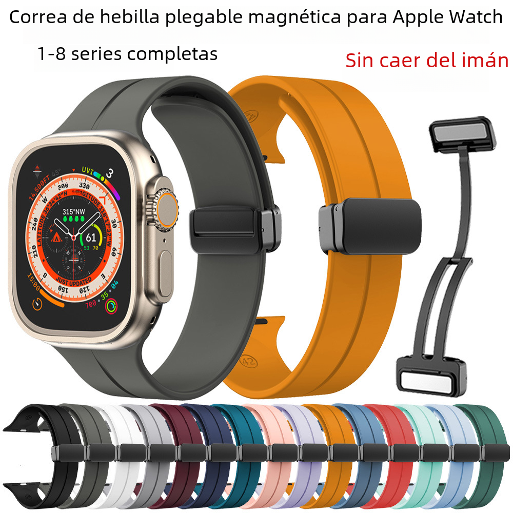 Adecuado para Apple correa de silicona Apple Watch 8ultra Apple magnética plegable hebilla Correa sin imán gota