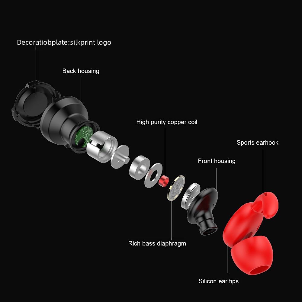 Cross-border new sports earphone in-ear transparent deep bass running game wired over-ear headset