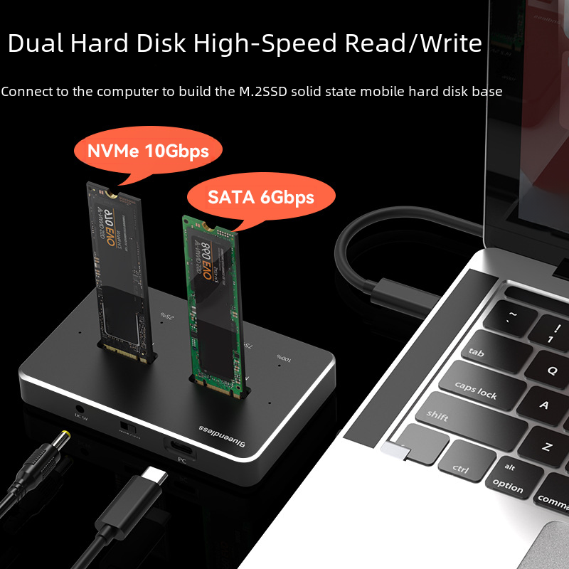 Dual-Channel M.2 SSD Bay NVMe/SATA Dual-Protocol SSD External Hard Drive Dock and Offline Copy Machine