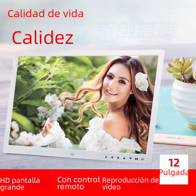 Amazon Venta caliente de 12 pulgadas de pantalla ancha multifuncional HD marco de fotos digital con botón táctil máquina de publicidad de álbum electrónico
