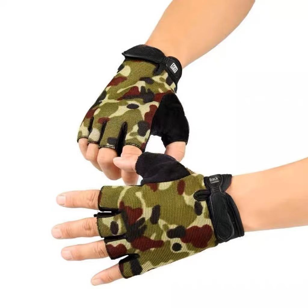 Half-finger cycling gloves for men, sports tactical outdoor wear, durable, black iron summer fitness, finger-exposing, anti-slip, long finger