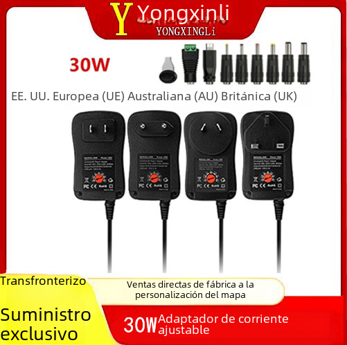 Fuente de alimentación ajustable 3V-12V adaptador 30W cargador de energía multifunción adaptador de corriente 8DC cabeza