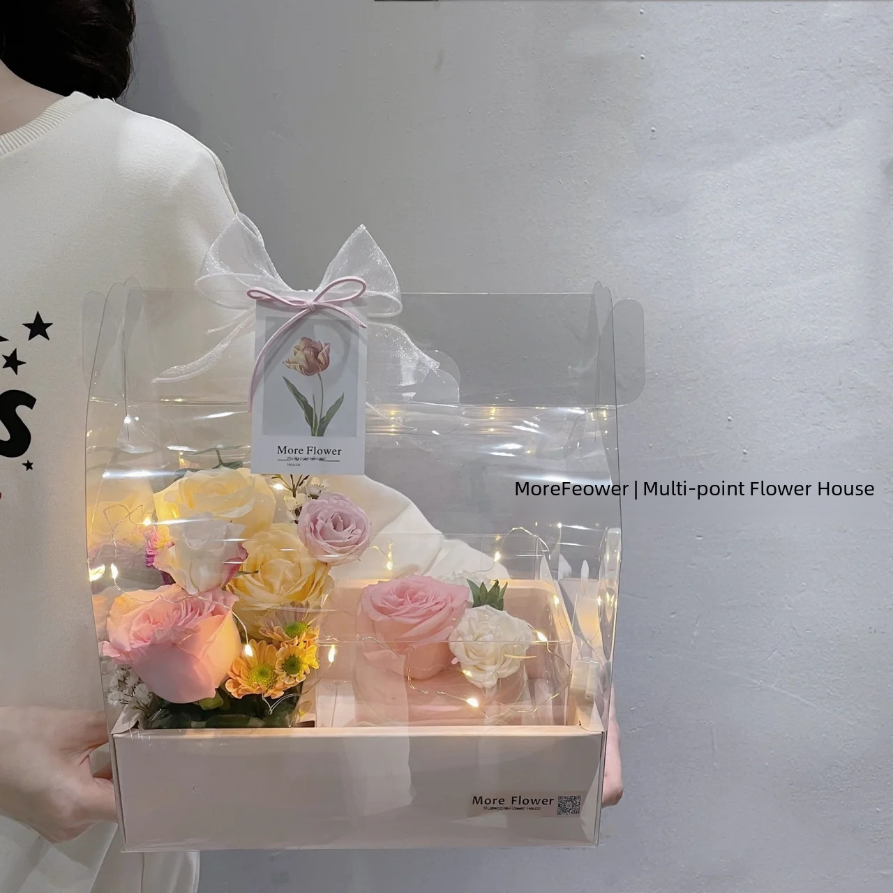Flower Cake Box Integrated Transparent PVC Folding Portable Flower Arrangement Box Hand Gift Box Valentine's Day Fruit Flower Box