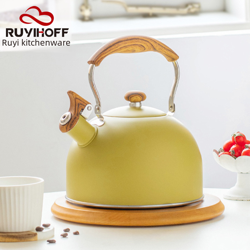 European and American style new yellow whistling kettle with folding handle, sound-making kettle for boiling water, cross-border coffee kettle, Xiaohongshu kettle