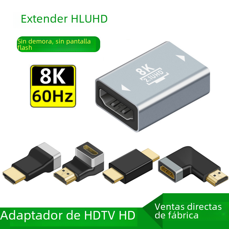HDMI hembra a hembra Adaptador 8K macho a hembra 4K HD transmisión codo ángulo recto extensión conexión transmisión señal estable