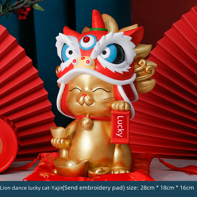 Forbidden City Lion Dance Lucky Cat Resin Ornaments Housewarming Store Opening Congratulatory Gifts Practical Wealth-making Cultural and Creative Resin