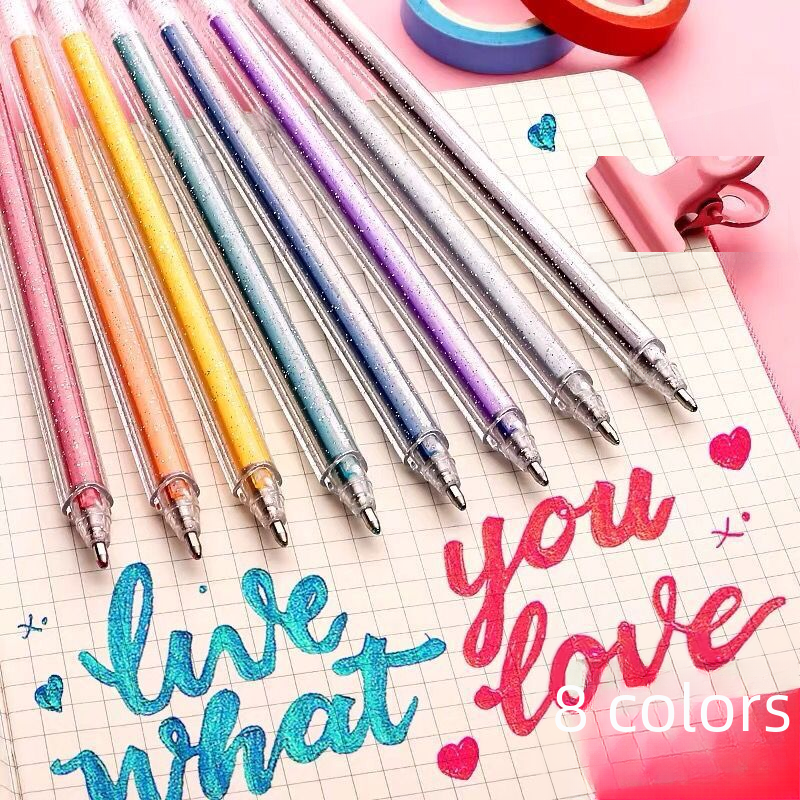 Flashy Gel Pen Set, Sparkling Glitter Highlighter Pens, Multicolor Neutral Ink Pens, Highlight Drawing Notebooks Replacement Refills, 18 Colors