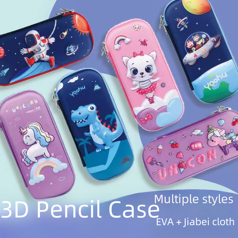 Cartoon 3D Stereo Pencil Case for Primary School Students, EVA Pen Bag, Waterproof and Shockproof, Large Capacity Stationery Box for Children, Wholesale