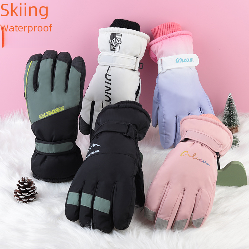 Men and Women Ski Gloves Anti-Slip Three Layers Fleece Thickened Waterproof Wear-Resistant Cold-Resistant Riding Warm Touch Screen Gloves Winter 