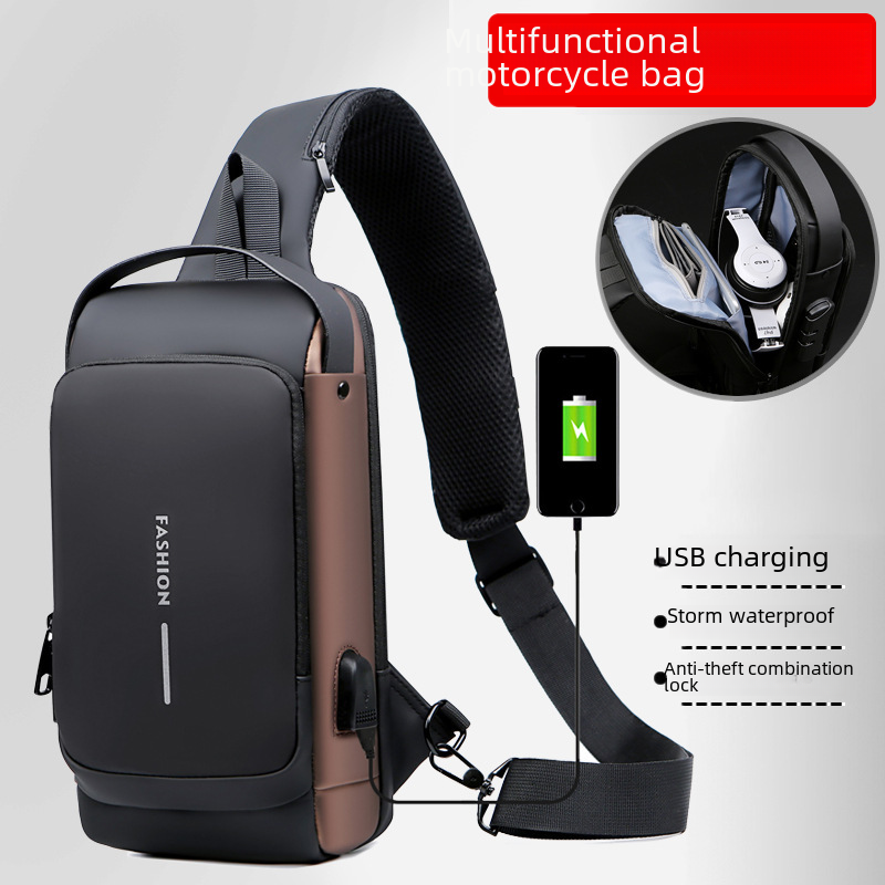 Men's Motorbike Bag Password Anti-Theft Chest Bag Men's Bag Single Shoulder Bag Sports Waist Bag Casual Multi-Function Crossbody Bag