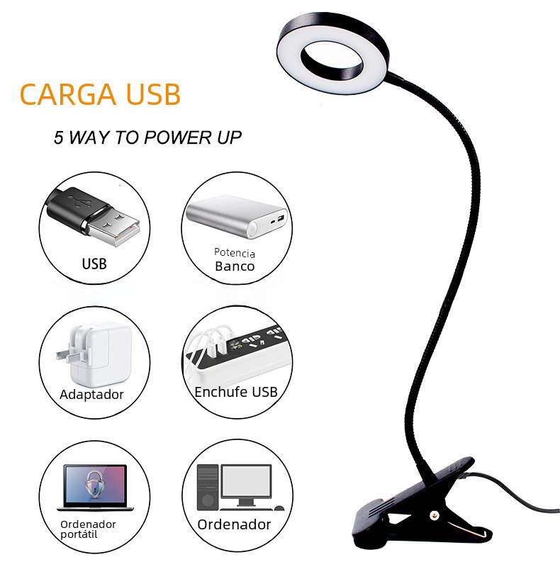 Clip de manguera de teléfono móvil Anillo de luz de relleno en vivo belleza luz en vivo Escritorio USB luz nocturna de tres colores luz de lectura