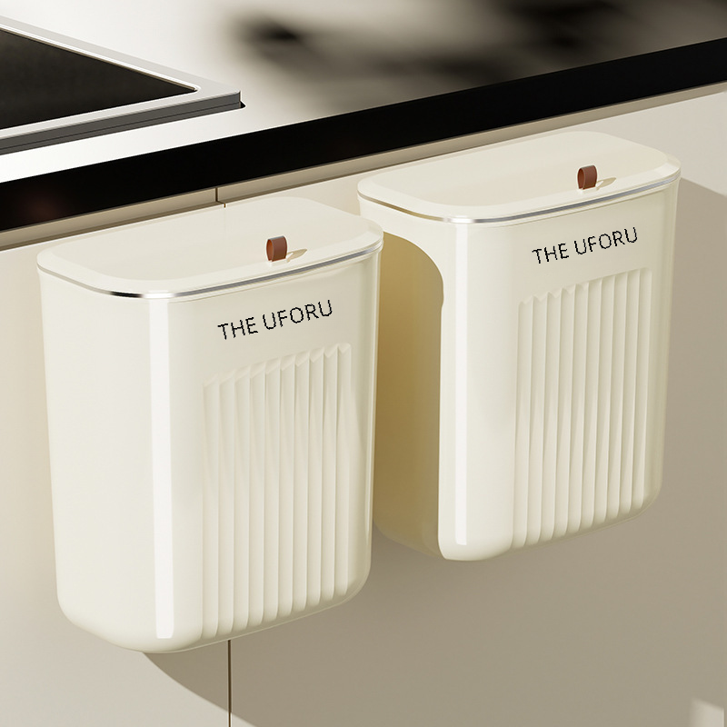 Cream style wall-mounted household kitchen trash can hanging household living room bathroom with lid sandwich storage bucket