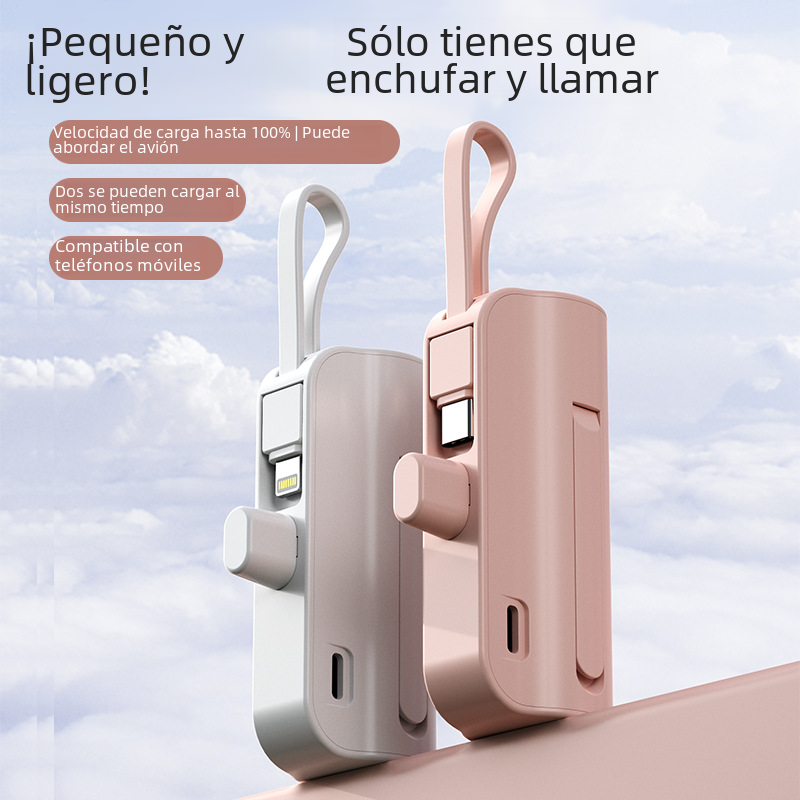 Mini banco de energía portátil de 5000mah, Cable incorporado, fuente de alimentación móvil, accesorio de ordenador Digital ligero y compacto