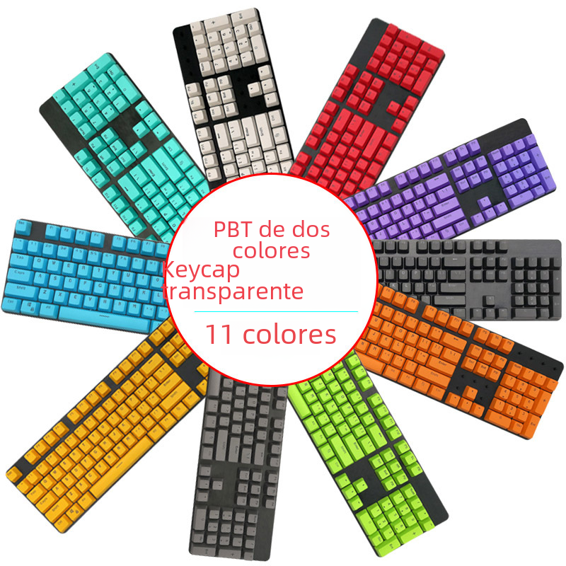 Teclas Pbt transparentes de inyección de doble color, 104 teclas, teclas únicas para teclado, Teclado mecánico grabado lateral Universal