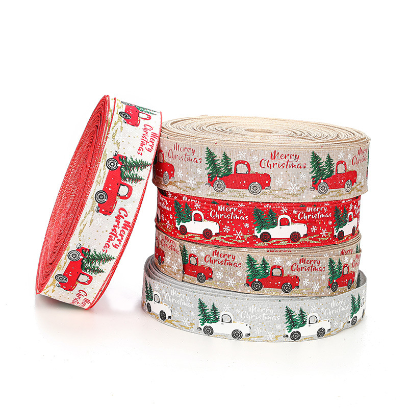 Factory Direct Sales Christmas Imitation Linen Ribbon Car Ribbon Ribbon Gift Packaging Christmas Decoration Supply