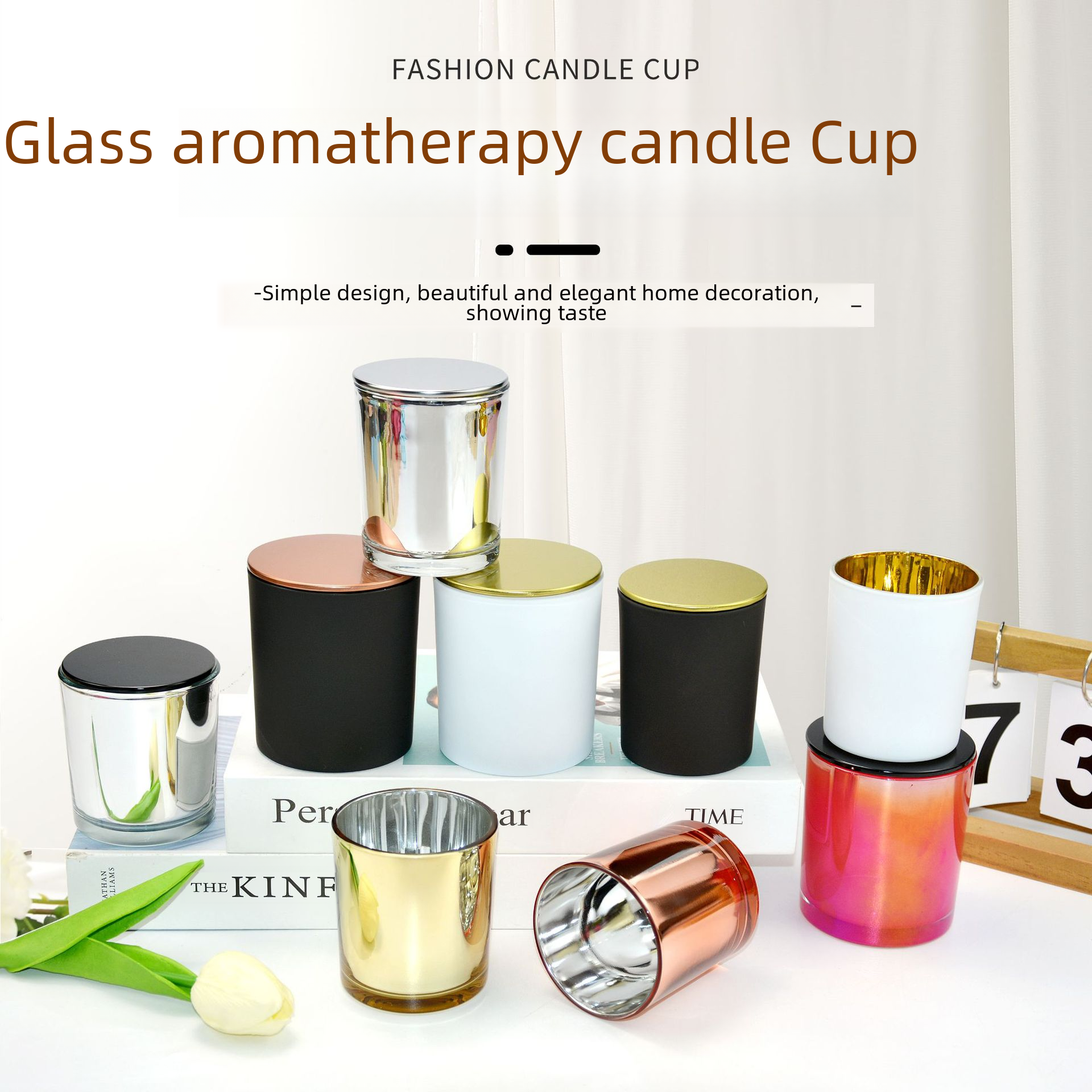 Glass Aroma Candle Cup, Colorful Electroplated Candle Glass Jar, DIY with Lid, Gradient Candleholder Glass Cup Decor