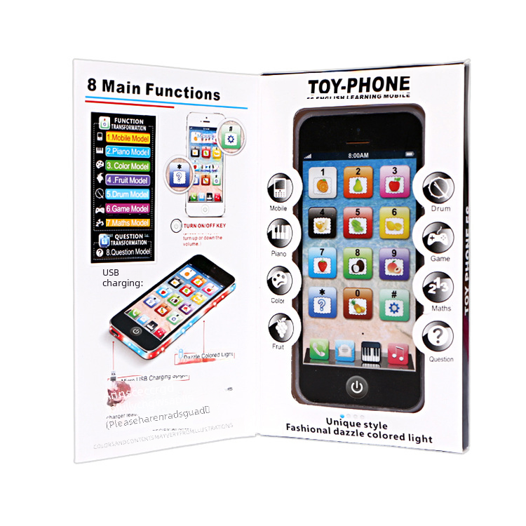 Yphone English Music Simulation Learning Light Toy Phone Story Machine Early Education Toy Phone with USB Cable