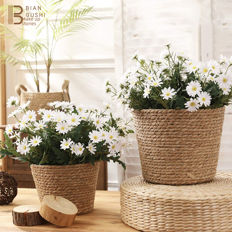 Wholesale grass wicker planters and baskets, creative home plant pots, balcony living room indoor succulent woven plant pot sets