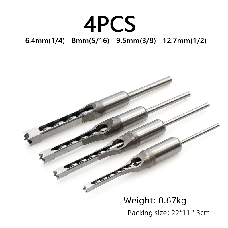 Square hole drilling wooden box set Square tenon drill bit set 4PCS/5PCS/6PCS cross-border combination woodworking square hole