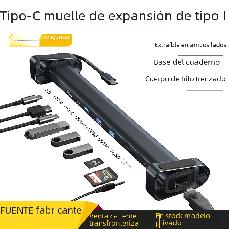 Todos los nuevos Tipo-c I-tipo muelle de expansión 10-en-1 HUB multi-función de soporte portátil estación de acoplamiento
