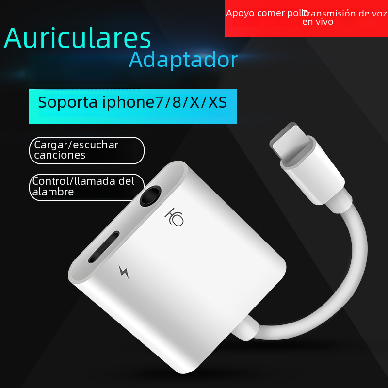 Aplicable a Apple 7 adaptador de auriculares iphone8/XS dos-en-un adaptador de cable relámpago a 3,5mm