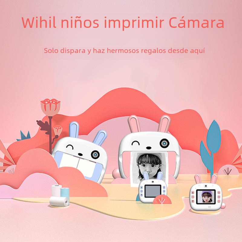 Cámara de impresión térmica Polaroid WIFI para niños Cámara digital de dibujos animados de mini estudiante de alta definición delantera y trasera