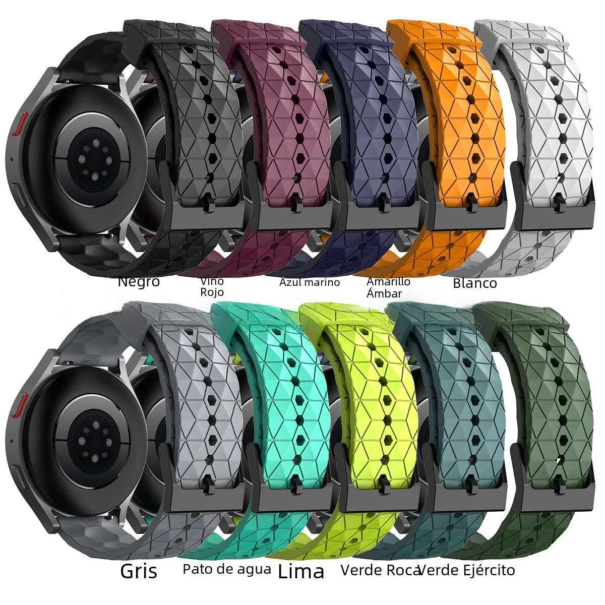 Aplicable a Samsung Watch5 Huawei reloj GT fútbol patrón 20/22mm Jiaming Boneng correa de silicona universal